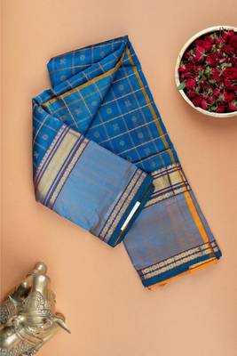 Peacock blue silk cotton saree 1