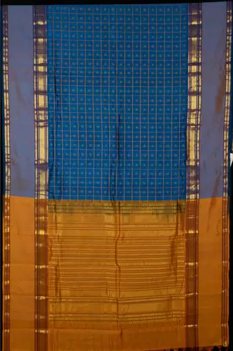 Peacock blue silk cotton saree