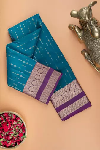 Teal blue pattu pure touch silk saree