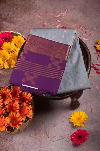 Grey and purple semi soft silk saree