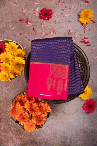 Blue brocade semi soft silk saree