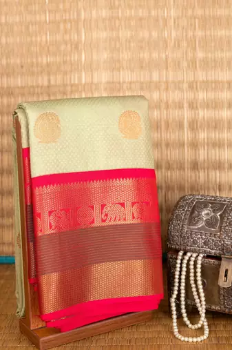 Pastel pista green semi silk saree