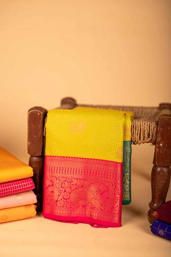 Lime green and pink semi silk saree