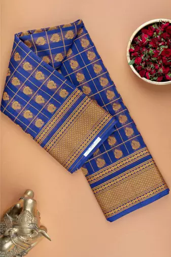 Blue mayil kanchi cotton saree