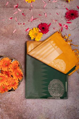 Bottle green turning semi silk saree