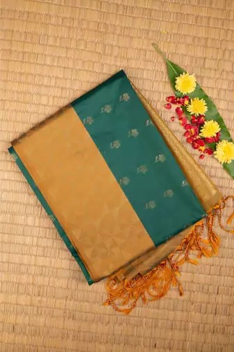 Peacock green borderless semi soft silk saree