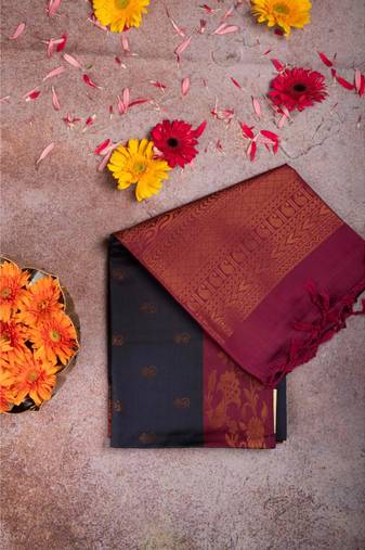 Black woven semi silk saree