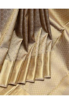 Beige brocade silk saree 1