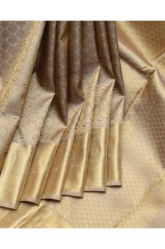 Beige brocade silk saree