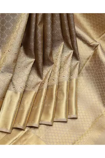 Beige brocade silk saree