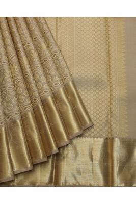 Beige brocade silk saree 2