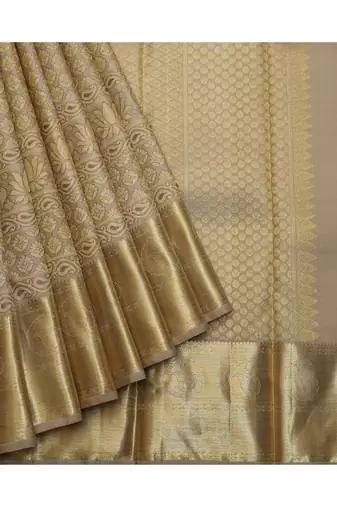Beige brocade silk saree