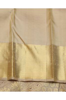 Beige brocade silk saree 4