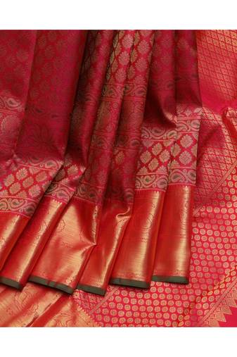 Magenta pink woven pure silk saree