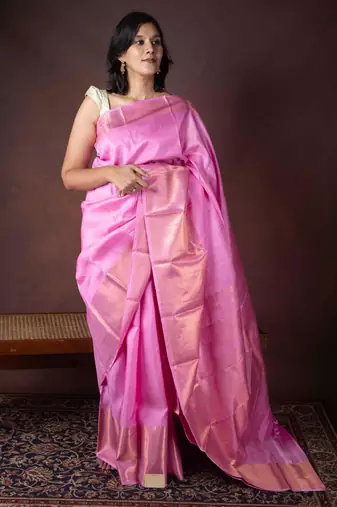 Pastel pink kanchipuram butta silk saree