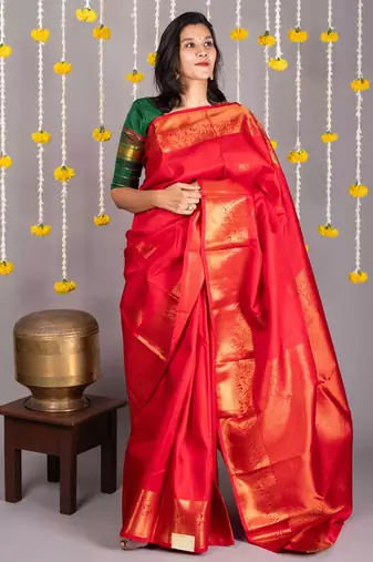 Red floral and paisley motifs pure silk saree