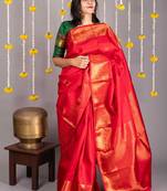 Red floral and paisley motifs pure silk saree