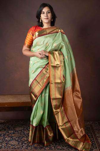 Pastel green kanchipuram silk saree