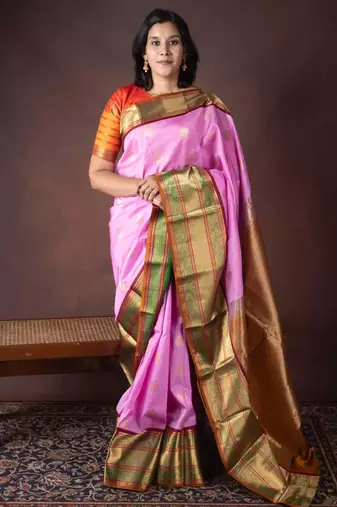 Rose pink kanchipuram pure silk saree