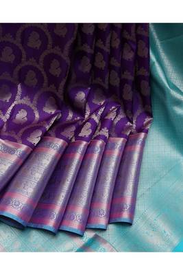 Purple silver zari motifs silk saree 1