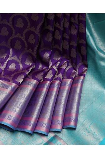 Purple silver zari motifs silk saree
