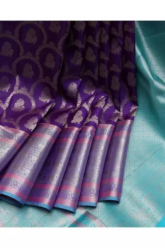 Purple silver zari motifs silk saree