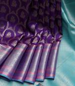 Purple silver zari motifs silk saree