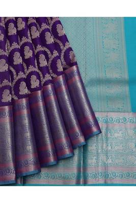 Purple silver zari motifs silk saree 2