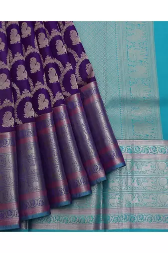 Purple silver zari motifs silk saree