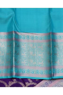 Purple silver zari motifs silk saree 4