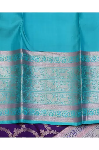 Purple silver zari motifs silk saree