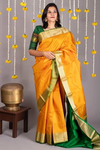 Yellow and green soft silk saree
