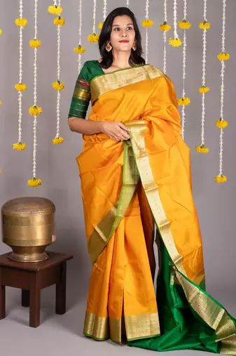 Yellow and green soft silk saree