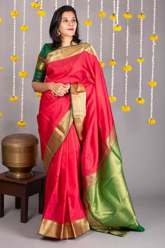 Red golden border silk saree