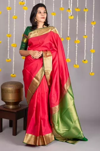 Red golden border silk saree