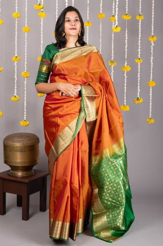 Honey brown golden zari motifs saree