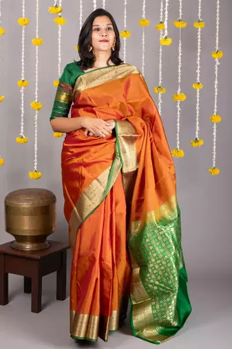 Honey brown golden zari motifs saree