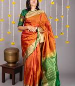 Honey brown golden zari motifs saree