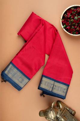 Red and grey silk cotton saree 1