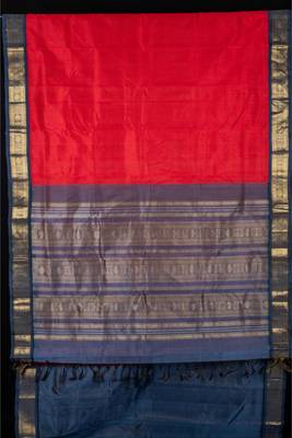 Red and grey silk cotton saree 2
