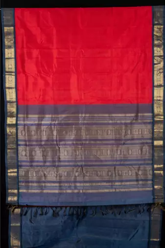 Red and grey silk cotton saree