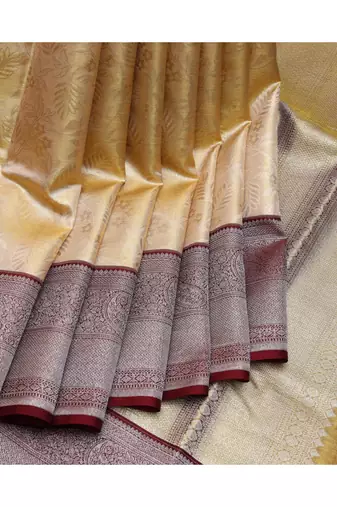 Golden and maroon tissue silk saree
