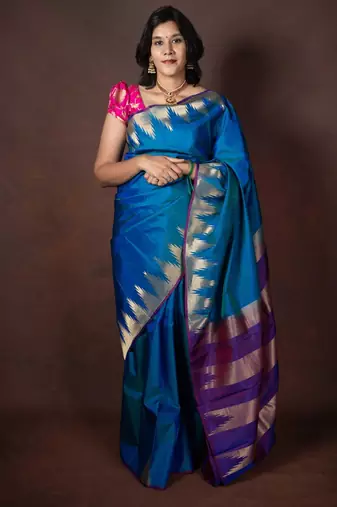 Peacock blue kanchipuram silk saree