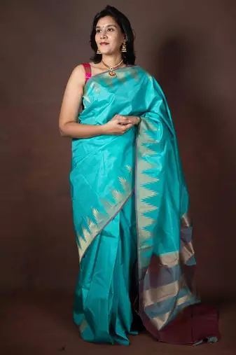 Turquoise blue kanchipuram silk saree