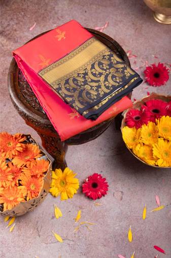 Pinkish red pure touch silk saree