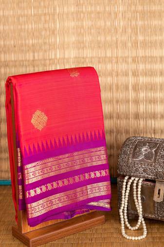 Dual tone orange pure touch silk saree