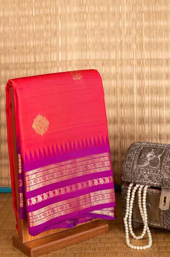 Dual tone orange pure touch silk saree