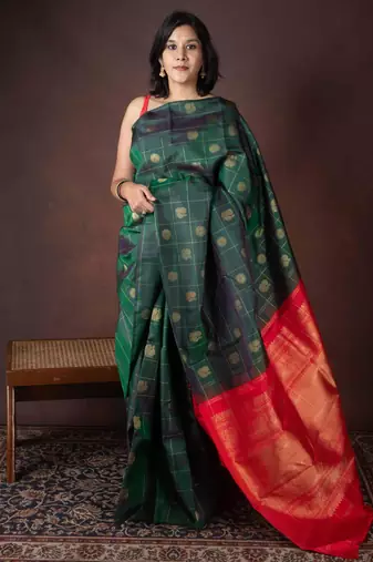 Green and red pure silk saree