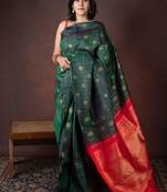 Green and red pure silk saree