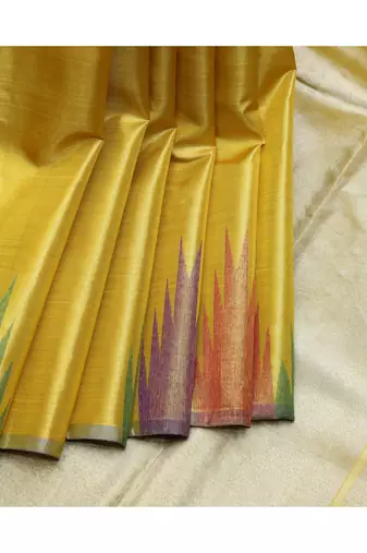 Golden multi colour temple tissue silk saree